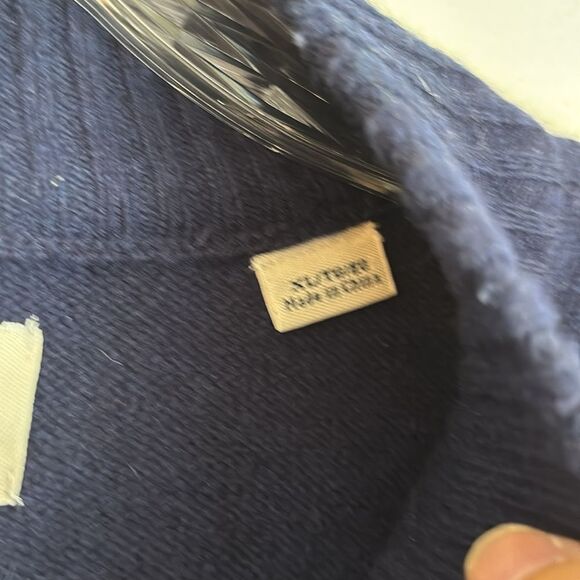 Penguin Dark Blue V-Neck Lambs wool Sweater Geometric Elbow Patch grandpa XL GUC - Picture 7 of 7